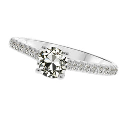 Solitaire met Zijstenen 14K Witgoud – Diamant Old Mine Slijpvorm