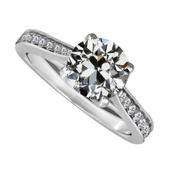 14 Karaat Witgoud Antiek Europees Fijne Diamant Solitaire Ring