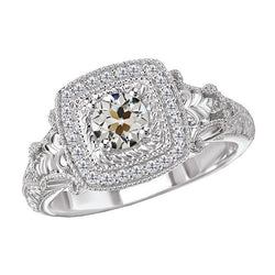 Luxe Oud Europese Slijpvorm Diamant Halo Ring – 2 karaat 14K