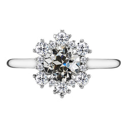 Designer Halo Zetting Ring met Antiek Cushion Fijne Diamant