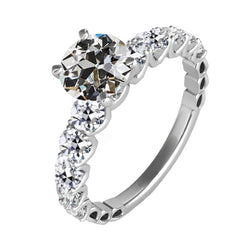 Solitaire Ring met Accenten 14K Witgoud – Diamant Antiek Cushion