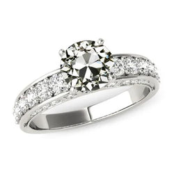 Antieke Mijn Geslepen Natuurlijke uit de aarde gewonnen Diamanten Ring met Accenten 14K Goud 5 Karaat