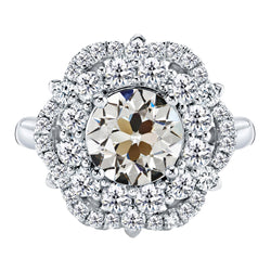 Halo Zetting Ring 14 Karaat Witgoud – Briljant Antiek Cushion 3