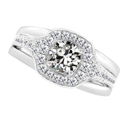 14K Witgoud Diamant Halo Zetting Ring – 3,50-karaat Antiek