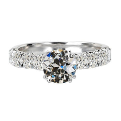 Briljant Old Mine Slijpvorm Solitaire Ring met Accenten 2 karaat