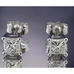 Oorbel Met Echt Diamanten Studs 1,50 Karaat Princess Cut Witgoud 14K F VS1