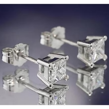 Afbeelding in Gallery-weergave laden, Oorbel Met Echt Diamanten Studs 1,50 Karaat Princess Cut Witgoud 14K F VS1
