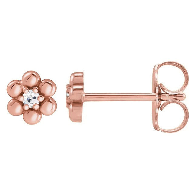 Oorknopjes in Bloemstijl 2 Karaat Oude Mijnwerker Echt Diamanten Roségoud