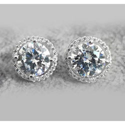 Oorknopjes Halo Rond Echte Natuurlijke uit de aarde gewonnen Diamanten 3.56 Karaat 14K Witgoud