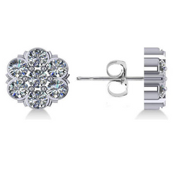 Oorknopjes In Bloemvorm 3,50 Ct Rond Geslepen Echt Diamanten Wit Goud 14K