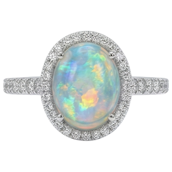 Opaal en Natuurlijke echte diamanten ( niet in een laboratorium gekweekt ) 11.20 karaat jubileumring 14K witgoud