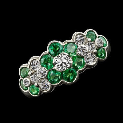 Oud Geslepen Ronde Echt Diamant en Groene Saffierring Bloemstijl 4,75 Karaat