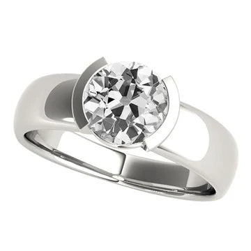 Oud Geslepen Echt Diamanten Solitaire Jubileumring Halve Bezel Set 1,50 Karaat