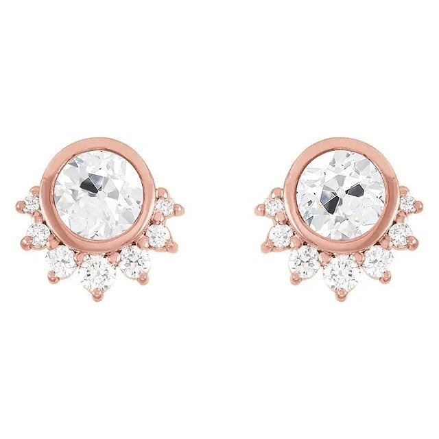 Oude Geslepen Echt Diamanten studs 5,50 Karaat Sterstijl Gouden Push-Backs Bezelset