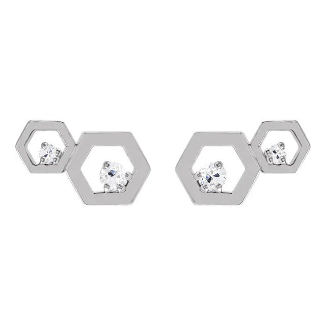 Oude Mijnwerker Echt Diamanten Studs 1,50 Karaat Zeshoekige Vorm 2 Stenen Sieraden