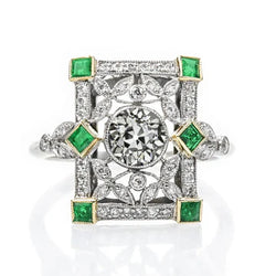 Echte Oud Geslepen Art Deco Sieraden Nieuwe Natuurlijke uit de aarde gewonnen Diamanten Ring Princess Emerald