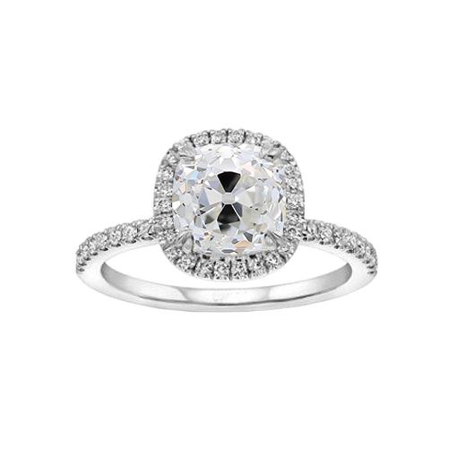 Oude Europese Echt Diamanten Halo-Ring Met Ronde Geslepen Accenten 1,75 Karaat
