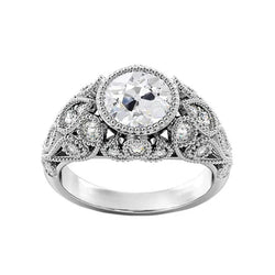 Oud Geslepen Ronde Natuurlijke uit de aarde gewonnen Diamanten Ring Kastzetting 3.50 Karaat Milgrain Band