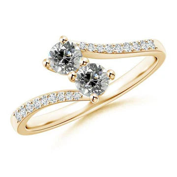Oude Geslepen Twee Stenen Ring Met Ronde Echt Diamanten Accenten Sieraden 2,15 Karaat