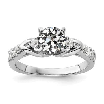 Oude Mijn Geslepen Echt Diamanten Ring Met Accenten 3 Stenen Stijl 3 Karaat