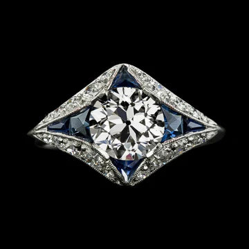 Oude Mijn Knip & Trapezium Sapphire Echt Diamond Ring 3,75 Karaat Milgrain