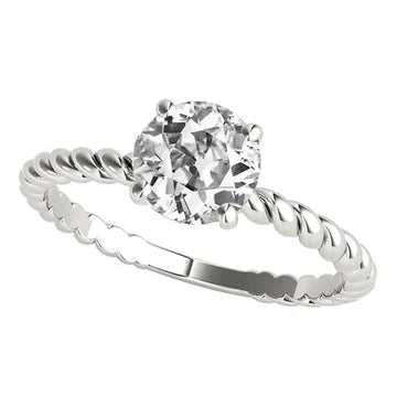 Oude Mijnwerker Echt Diamant Solitaire Ring Prong Rope Stijl 2 Karaat Goud