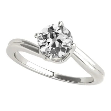 Oude Mijnwerker Echt Diamant Solitaire Ring Spanning Stijl 14K Goud 2 Karaat