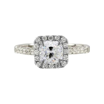 Oude Mijnwerker Kussen Halo Echt Diamanten Ring 1,75 Karaat Effenen Set Sieraden