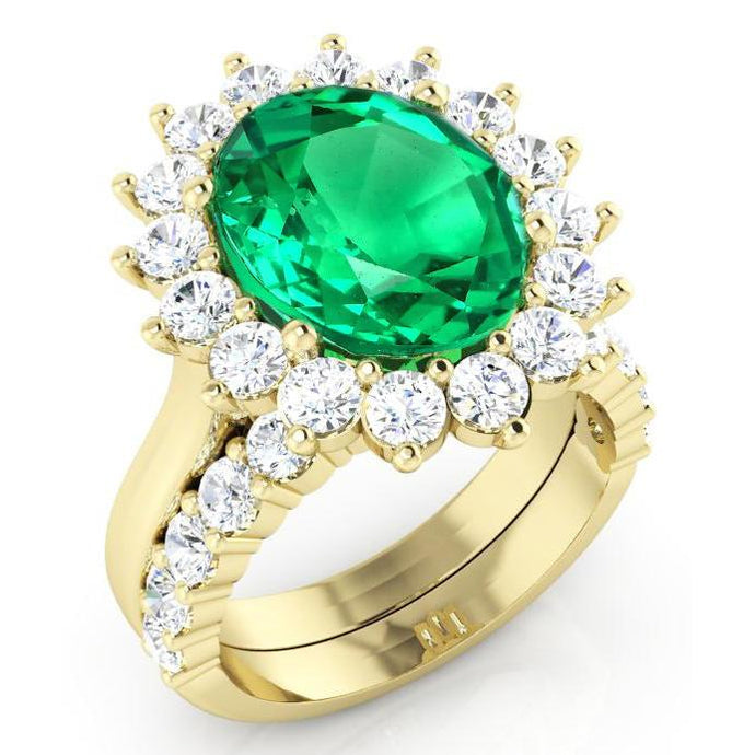Ovaal Groen Smaragd Met Diamanten Ring Set