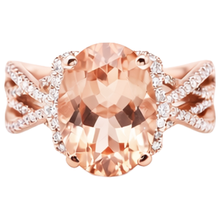 Afbeelding in Gallery-weergave laden, Ovaal en rond 9,25 ct Morganite met Natuurlijke echte diamanten ( niet in een laboratorium gekweekt ) ring goud 14K
