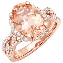 Afbeelding in Gallery-weergave laden, Ovaal en rond 9,25 ct Morganite met Natuurlijke echte diamanten ( niet in een laboratorium gekweekt ) ring goud 14K

