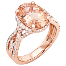 Afbeelding in Gallery-weergave laden, Ovaal en rond 9,25 ct Morganite met Natuurlijke echte diamanten ( niet in een laboratorium gekweekt ) ring goud 14K
