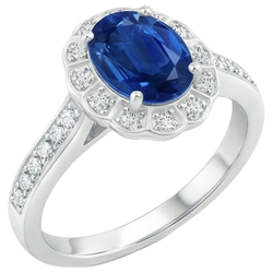 Ovaal en rond geslepen 4,20 ct saffier en Natuurlijke echte diamanten ( niet in een laboratorium gekweekt ) ring wit goud 14K