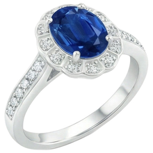 Afbeelding in Gallery-weergave laden, Ovaal en rond geslepen 4,20 ct saffier en Natuurlijke echte diamanten ( niet in een laboratorium gekweekt ) ring wit goud 14K
