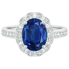 Afbeelding in Gallery-weergave laden, Ovaal en rond geslepen 4,20 ct saffier en Natuurlijke echte diamanten ( niet in een laboratorium gekweekt ) ring wit goud 14K

