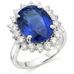 Ovaal- en Rondgeslepen Ceylon Kleur Saffier 8.01 Karaat IGI GECERTIFICEERDE Diamanten Ring WG 14K