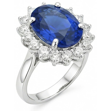 Afbeelding in Gallery-weergave laden, Ovaal- en Rondgeslepen Ceylon Kleur Saffier 8.01 Karaat IGI GECERTIFICEERDE Diamanten Ring WG 14K
