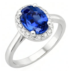 Ovaal en rond geslepen Ceylon saffier met Natuurlijke echte diamanten ( niet in een laboratorium gekweekt ) ring 2.80 karaat WG 14K