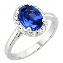 Afbeelding in Gallery-weergave laden, Ovaal en rond geslepen Ceylon saffier met Natuurlijke echte diamanten ( niet in een laboratorium gekweekt ) ring 2.80 karaat WG 14K
