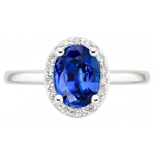Afbeelding in Gallery-weergave laden, Ovaal en rond geslepen Ceylon saffier met Natuurlijke echte diamanten ( niet in een laboratorium gekweekt ) ring 2.80 karaat WG 14K
