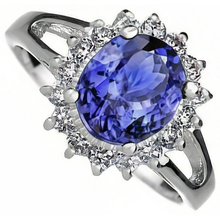 Afbeelding in Gallery-weergave laden, Ovaal Geslepen 22.75 Karaat Tanzaniet Met Natuurlijke uit de aarde gewonnen Diamanten Ring Witgoud 14K
