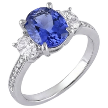 Afbeelding in Gallery-weergave laden, Ovaal geslepen 4,50 ct. Tanzaniet met Natuurlijke echte diamanten ( niet in een laboratorium gekweekt ) 3 stenen stijl ring 14K
