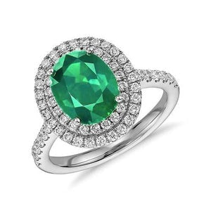 Ovaal geslepen Groente Emerald Halo ronde diamanten edelsteen ring 4,35 karaat WG 14K
