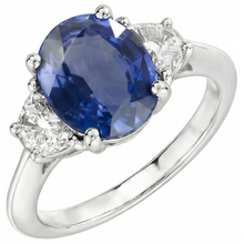 Afbeelding in Gallery-weergave laden, Ovaal geslepen Sri Lanka Sapphire &amp; Diamond 3 stenen ring 2 karaat WG 14K
