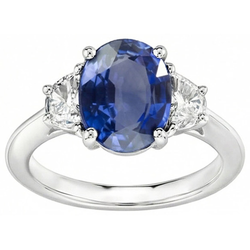 Ovaal geslepen Sri Lanka Sapphire & Diamond 3 stenen ring 2 karaat WG 14K