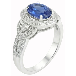 Ovaal geslepen Sri Lanka saffier en Natuurlijke echte diamanten ( niet in een laboratorium gekweekt ) ring wit goud 14K 3 Ct