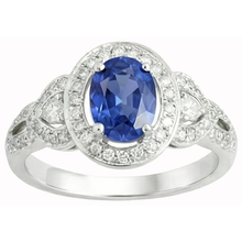 Afbeelding in Gallery-weergave laden, Ovaal geslepen Sri Lanka saffier en Natuurlijke echte diamanten ( niet in een laboratorium gekweekt ) ring wit goud 14K 3 Ct
