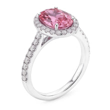 Afbeelding in Gallery-weergave laden, Ovaal geslepen roze saffier en ronde Natuurlijke echte diamanten ( niet in een laboratorium gekweekt ) 2.25 ct ring 14K witgoud
