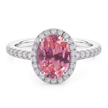 Afbeelding in Gallery-weergave laden, Ovaal geslepen roze saffier en ronde Natuurlijke echte diamanten ( niet in een laboratorium gekweekt ) 2.25 ct ring 14K witgoud
