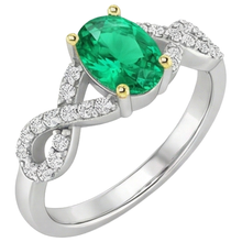 Afbeelding in Gallery-weergave laden, Fijne Smaragd Gekleurde Steen Ring 1-karaat Bicolor 14K Goud – hoekaanzicht
